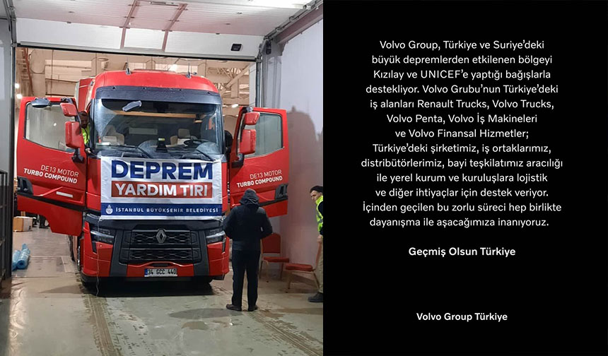 Volvo Group depremzedeler için Kızılay ve UNICEF'e bağış yaptı